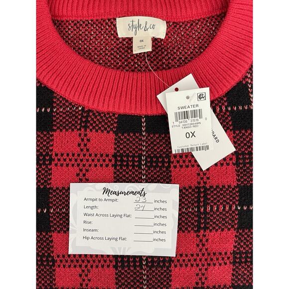 Style & Co Red Plaid Holiday Sweater Plus Size 0X NWT Cozy Winter Pullover - Picture 2 of 3